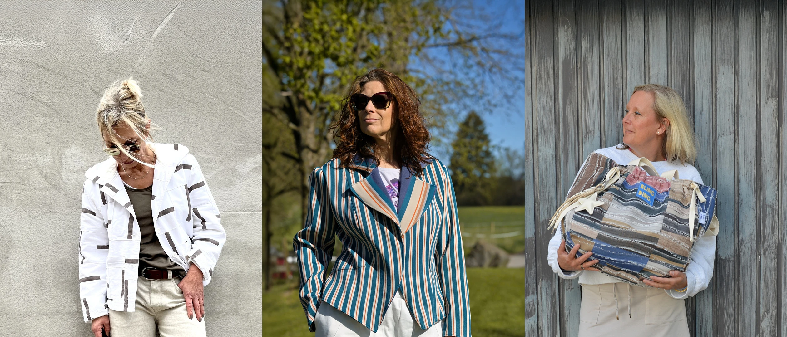 Drei kreative DIY-Nähprojekte aus Wovena-Stoffen: Jacke, Blazer und Shopper von Tina, Elke und Anik.